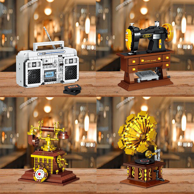 Retro Series Radio Sewing Machine Model Children Building Blocks Toys