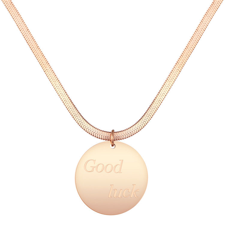 Lucky Round Titanium Steel Rose Gold Necklace Clavicle Chain