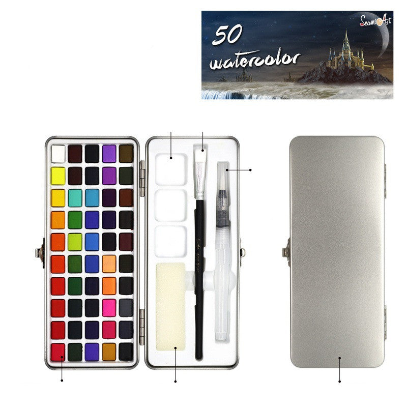 Portable Pearlescent Fluorescent Concentrated Solid Watercolor Paint Set