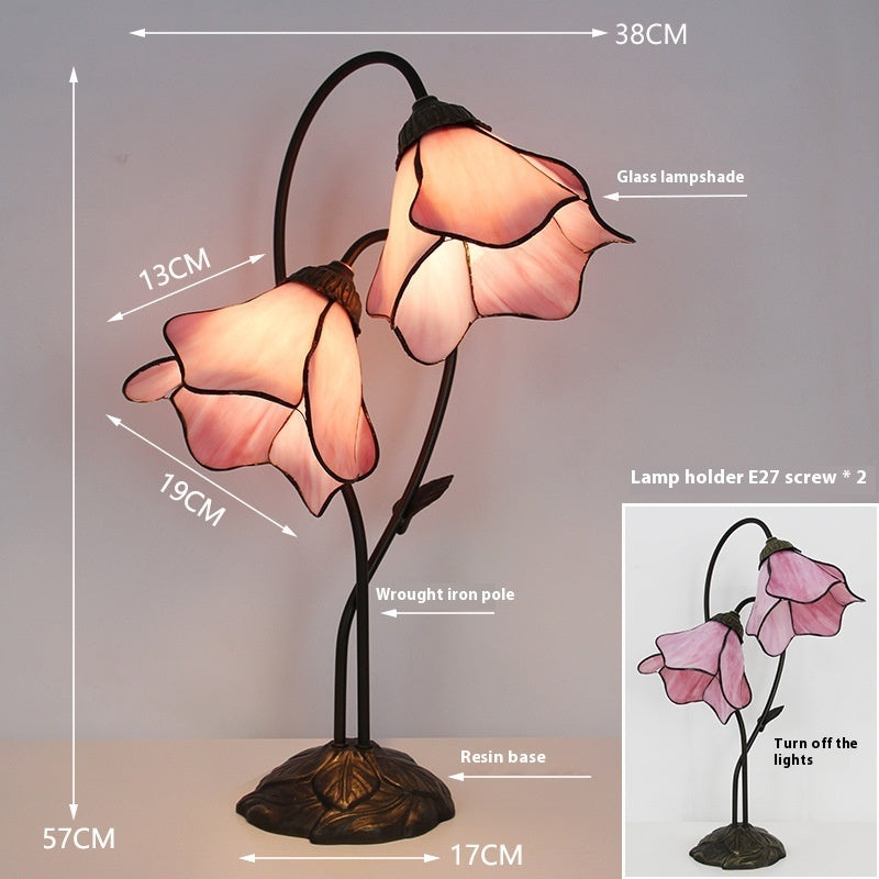 Retro American Desk Luxury Classical Sofa Tea Art Glass Table Lamp