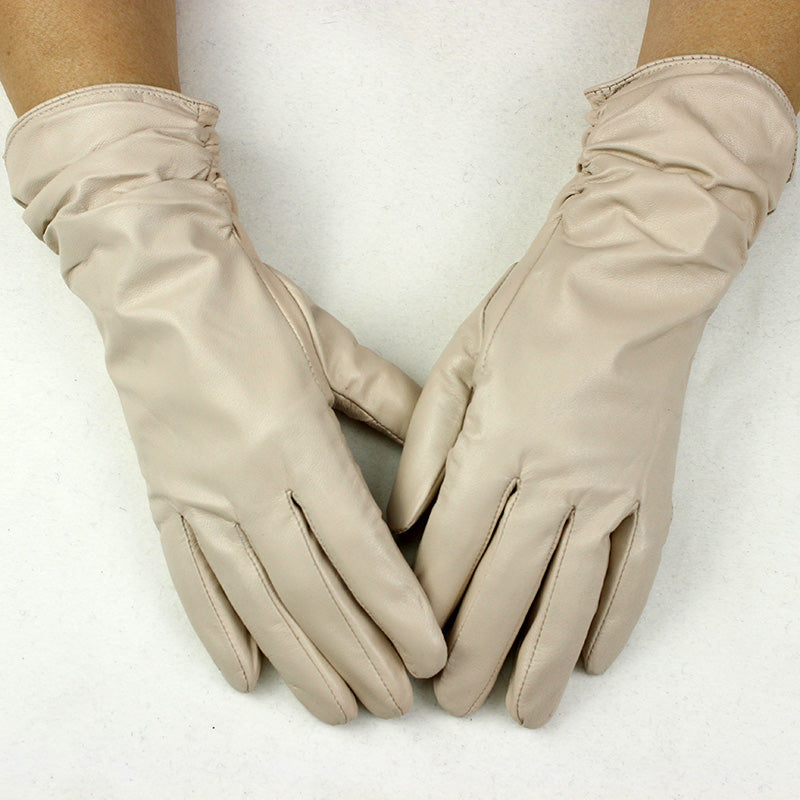 Color Leather Lengthened Sheepskin Winter Plush Warm Gloves