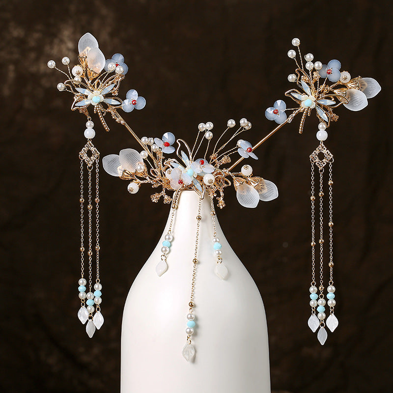Ancient Style Super Fairy Crown Butterfly Hair Comb Fringed Step Shaking Hairpin Full Set Of Hair Accessories