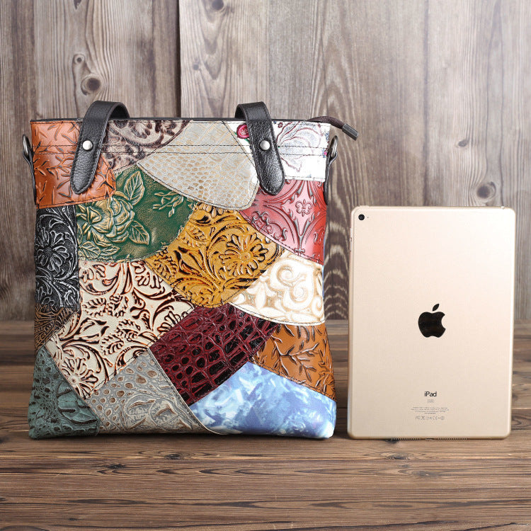 Vertical One-Shoulder Bag Fashion Stitching Leather Female Bag