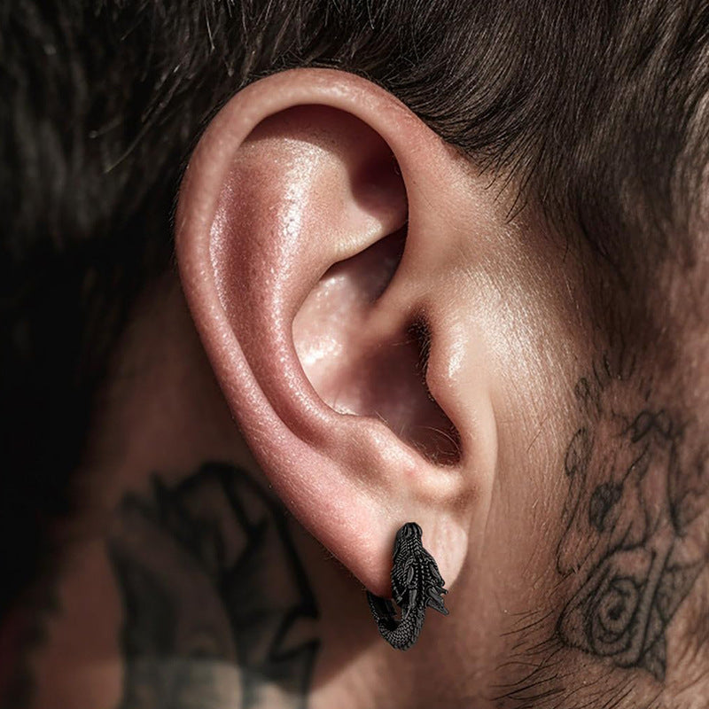 Stainless Steel Dragon Earrings Punk Hip Hop Personality
