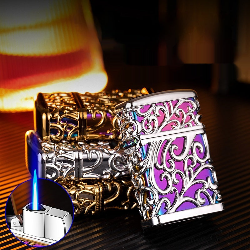 Creative Personality Gold Hollow Windproof Straight Punch Gas Lighters