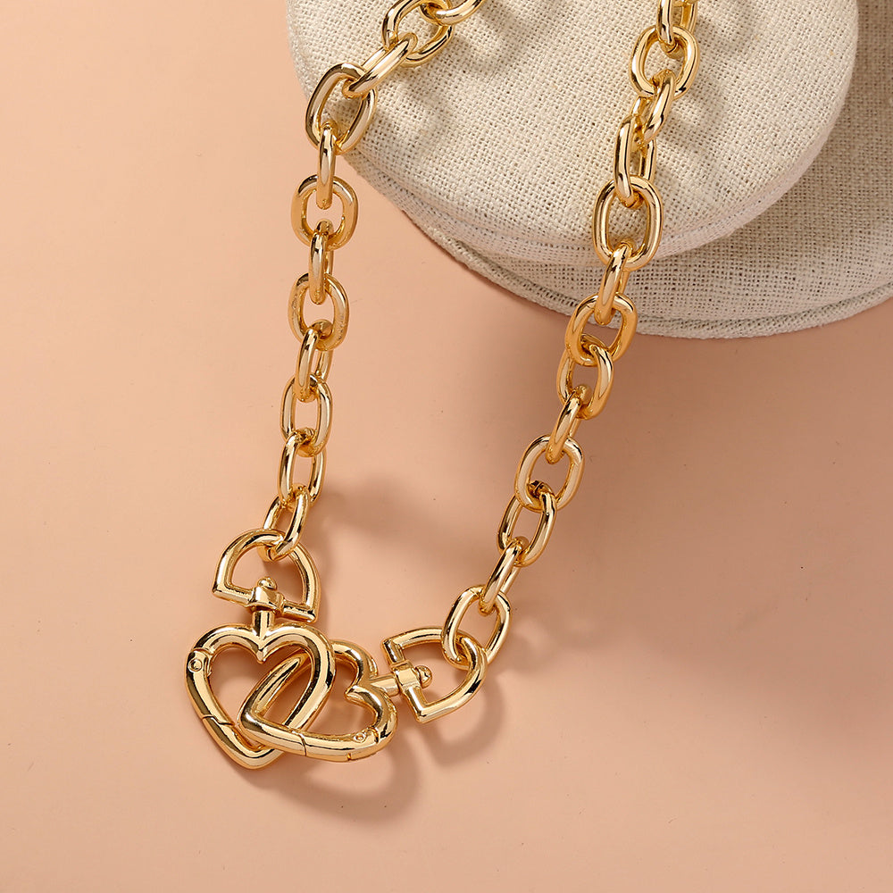 Europe and America Electroplating Big Heart Big Necklace