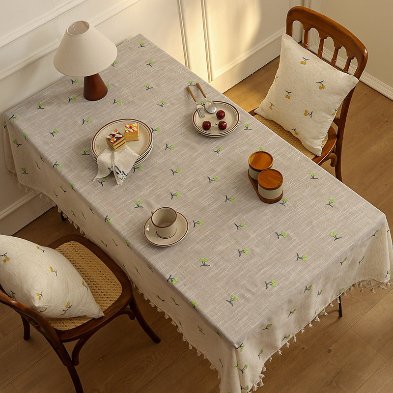 Japanese Linen Tablecloth Tassel Embroidery