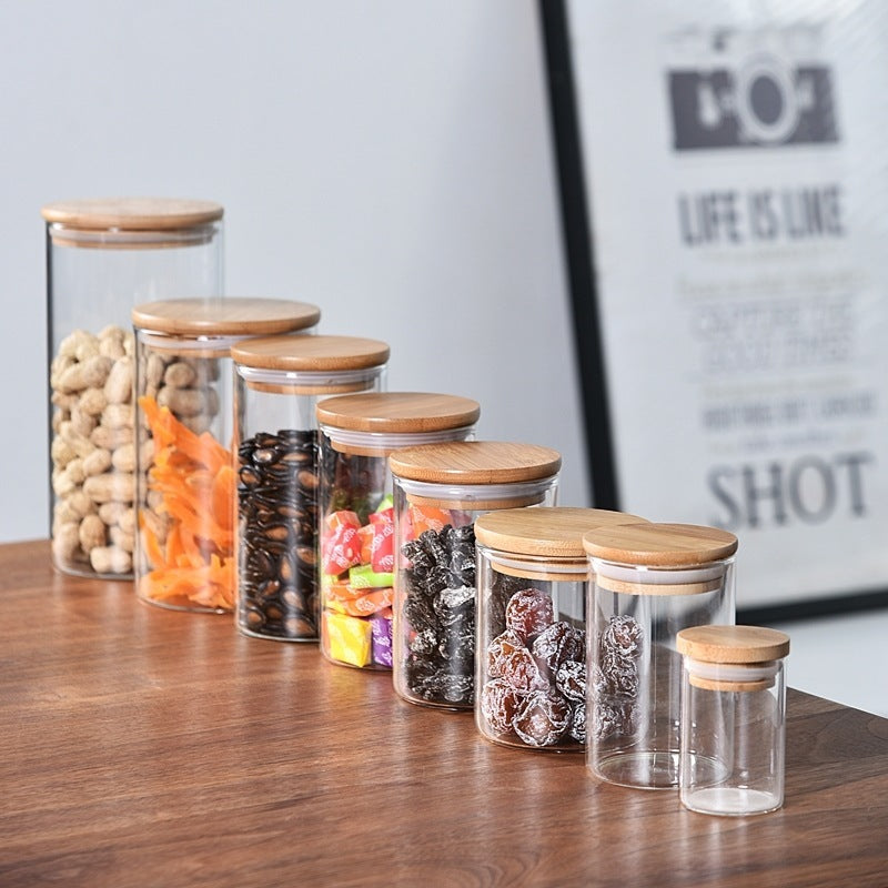 Borosilicate Glass Bamboo Cover Tea Sealed Jar