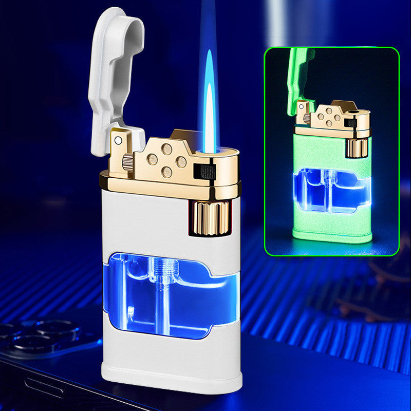 Briquet Rétro à Tir Direct Aéré, Réservoir d'Huile Transparent avec Lumière