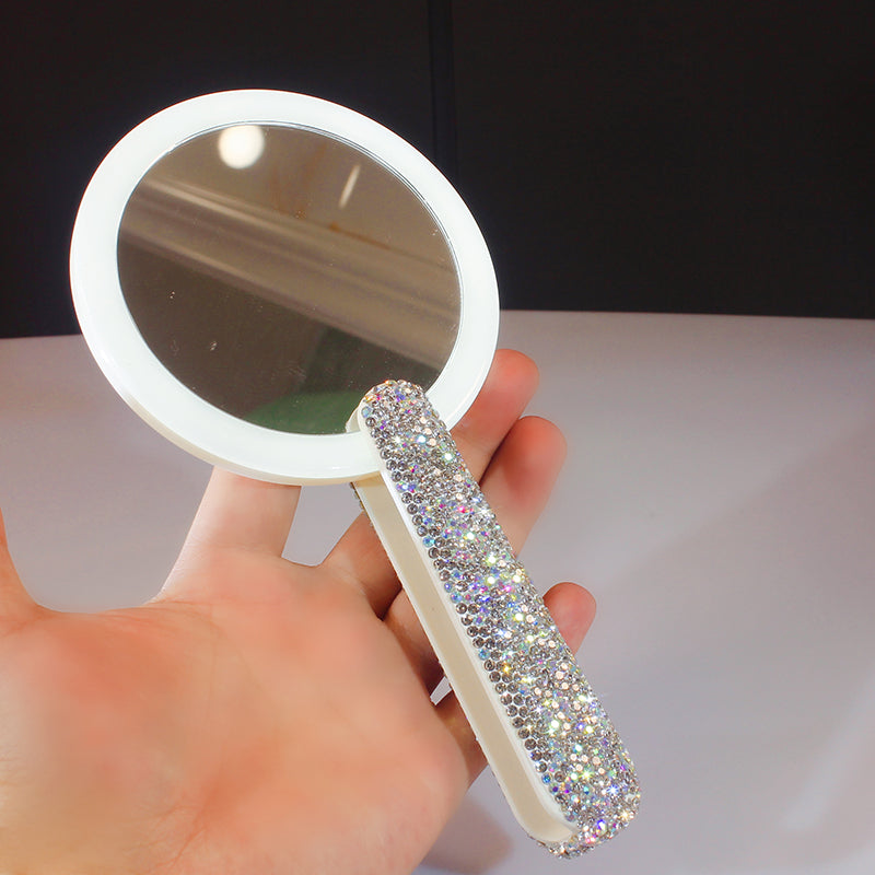 Diamond Embedded Portable LED Makeup Mirror