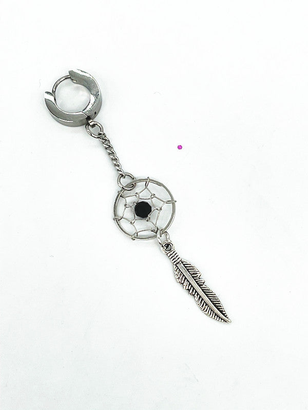 Dream Catcher Feather Net Stud Earrings For Men