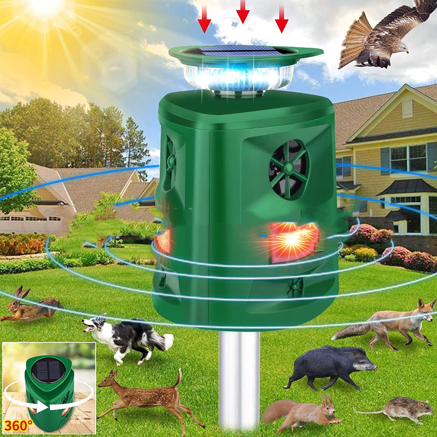 Répulsif Solaire d'Animaux à 360 Degrés