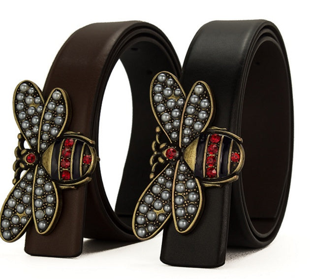 New Design Women's New Fashion Leather Belt With Metal Bee Buckle