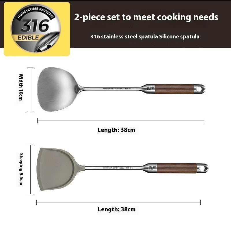 316 Stainless Steel Household Large Cooking Spoon Colander Rosewood Handle Set Rack