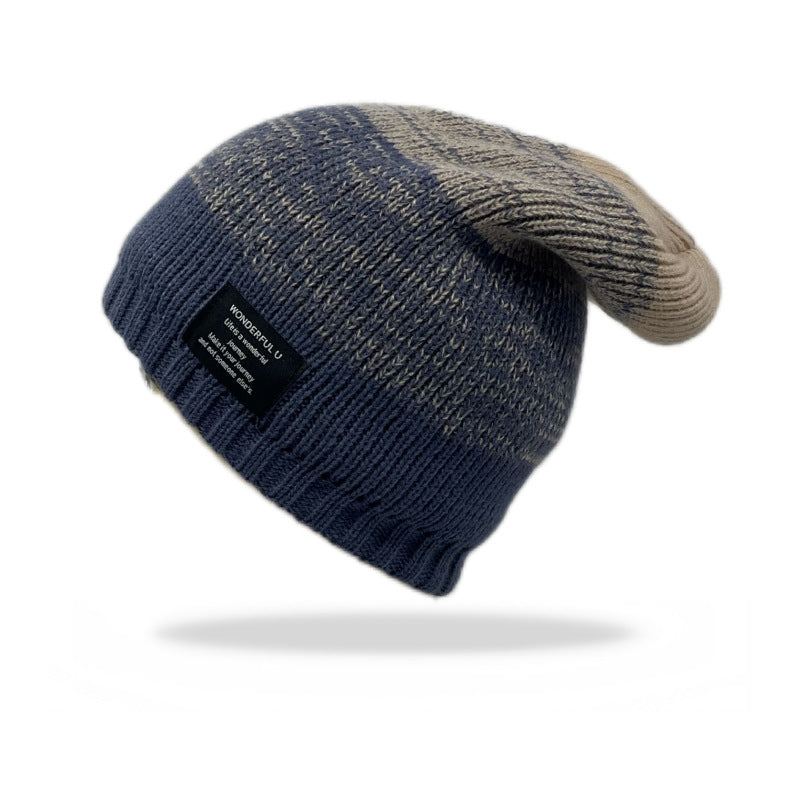 Mixed Color Plus Fluff Knitted Hat Unisex