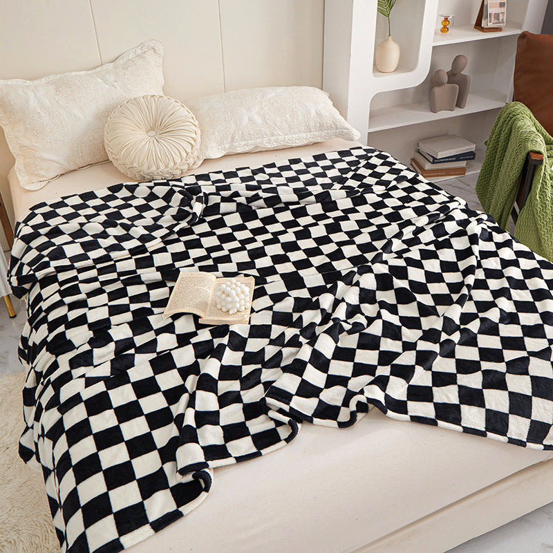 Printed Plaid Flannel Thickened Blanket