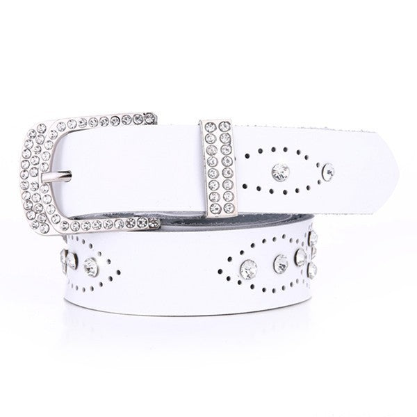 Ceinture en cuir incrustée de strass pour femme
