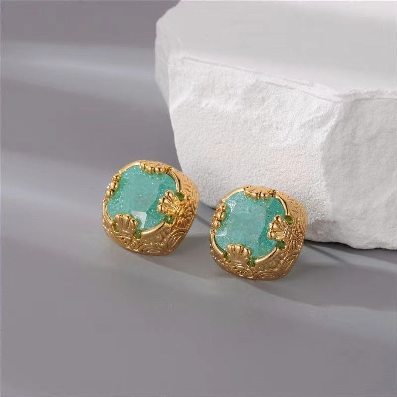 Vintage Silver Needle Ice Crystal Earrings For Women