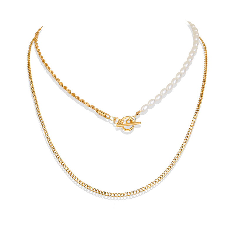 Retro simple temperament stitching OT interlocking chain, double-layered fashion lady necklace