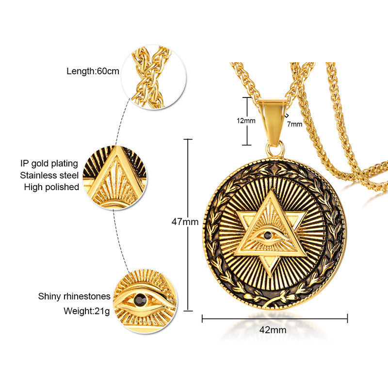 Titanium steel eye of god pendant necklace