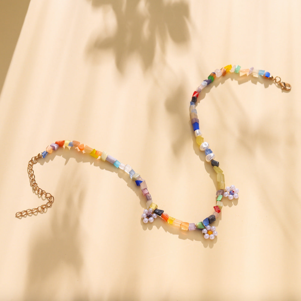 Pearl Flower Crushed Clavicle Necklace Short