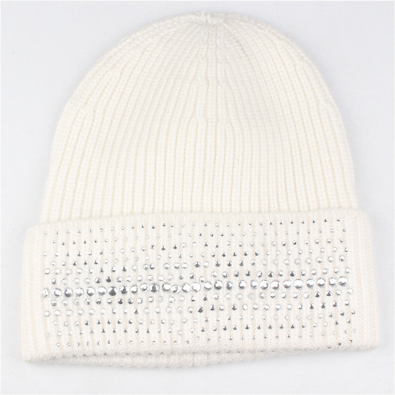 Warm High-End South African Rhinestone Fashion Knitted Pullover Cap