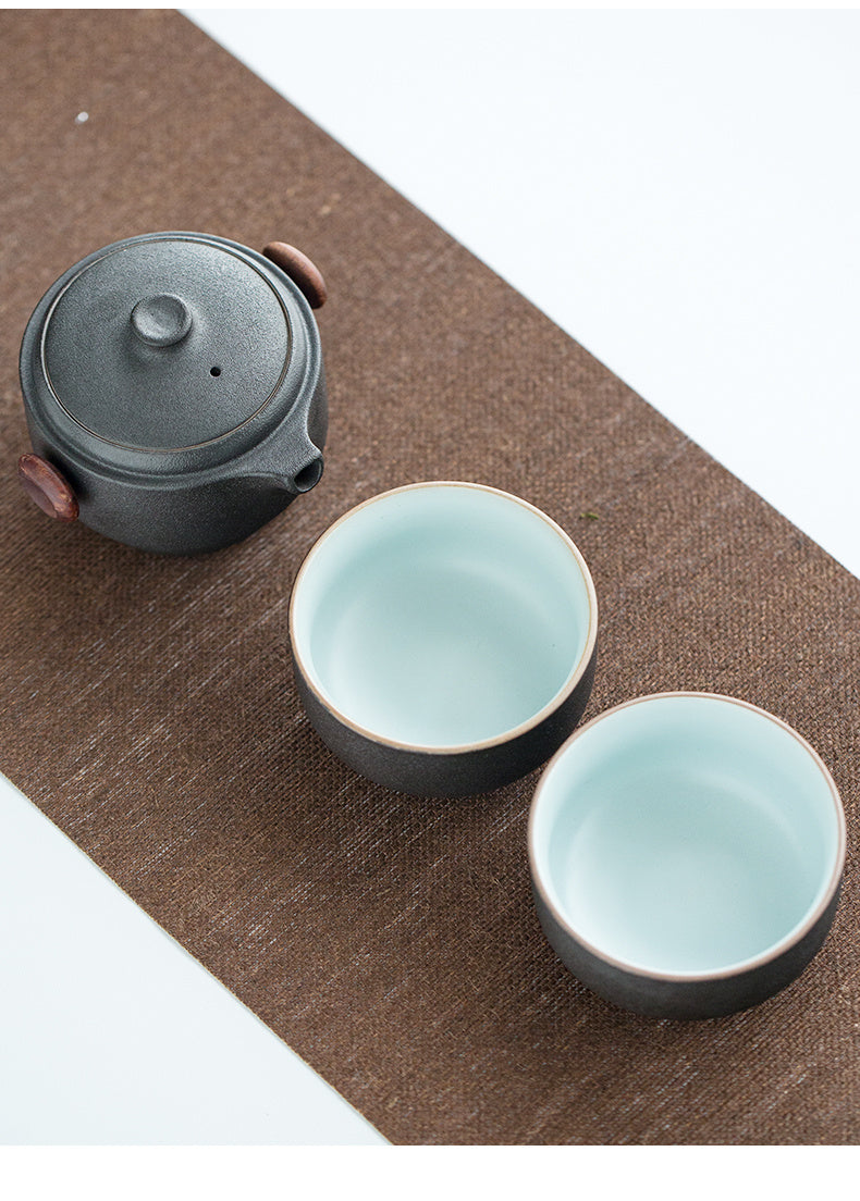 Black Pottery Quick Cup Single Travelling Tea Set