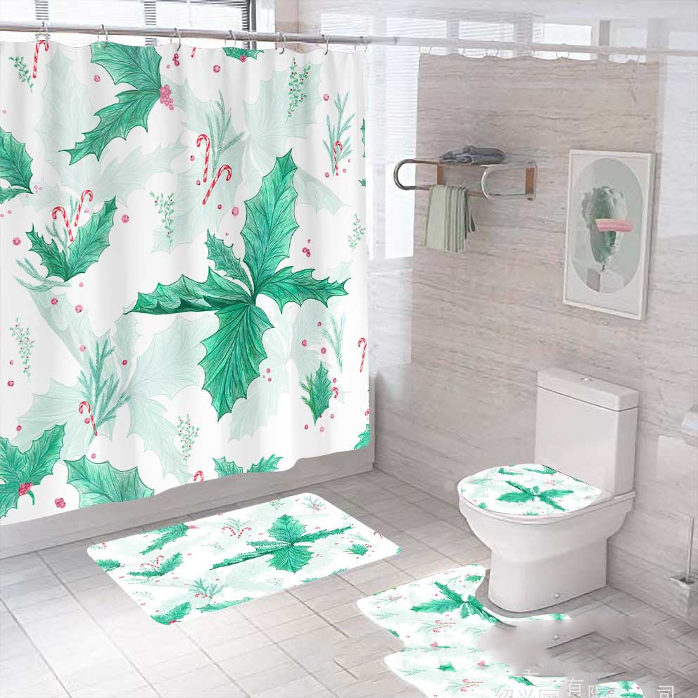Tropical Rainforest Leaf Code Printed Shower Curtain Waterproof C Plastic Hook