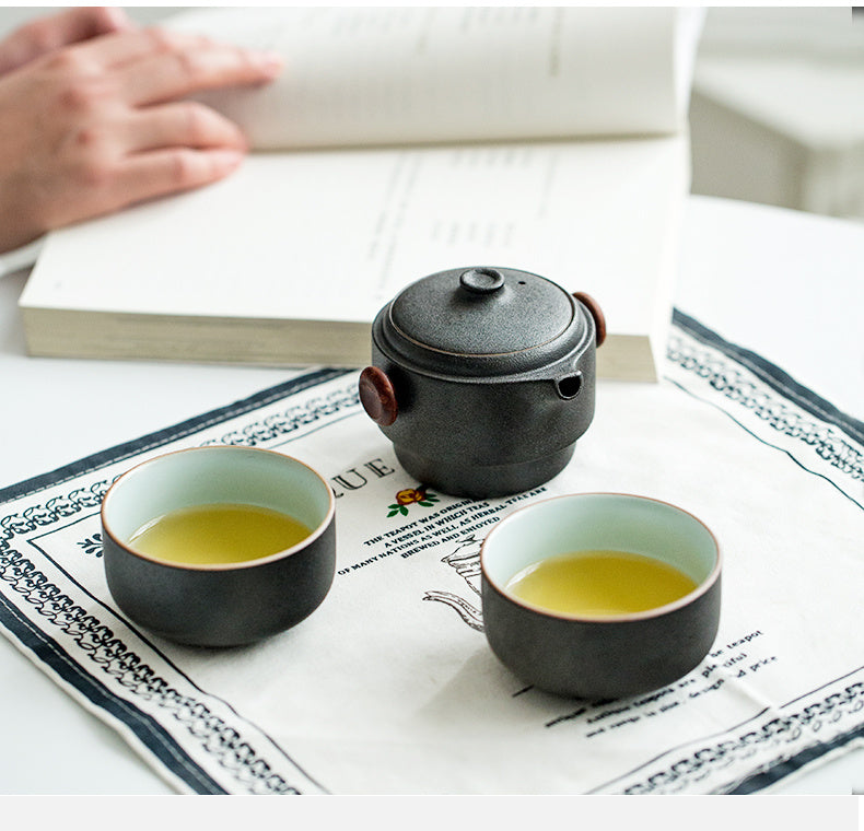 Black Pottery Quick Cup Single Travelling Tea Set