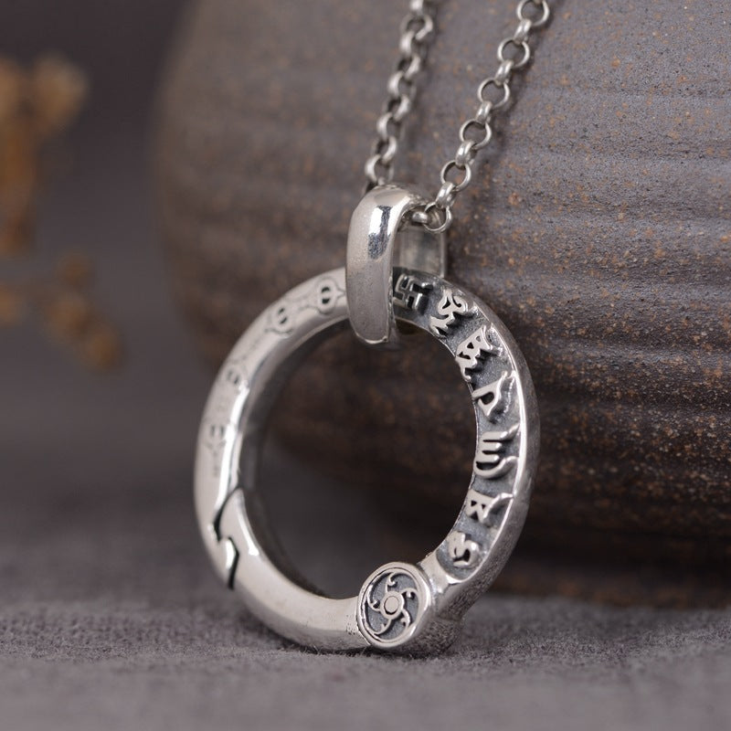 Simple Design Silver Buckle Accessory Buckle Six-character Mantra Keychain