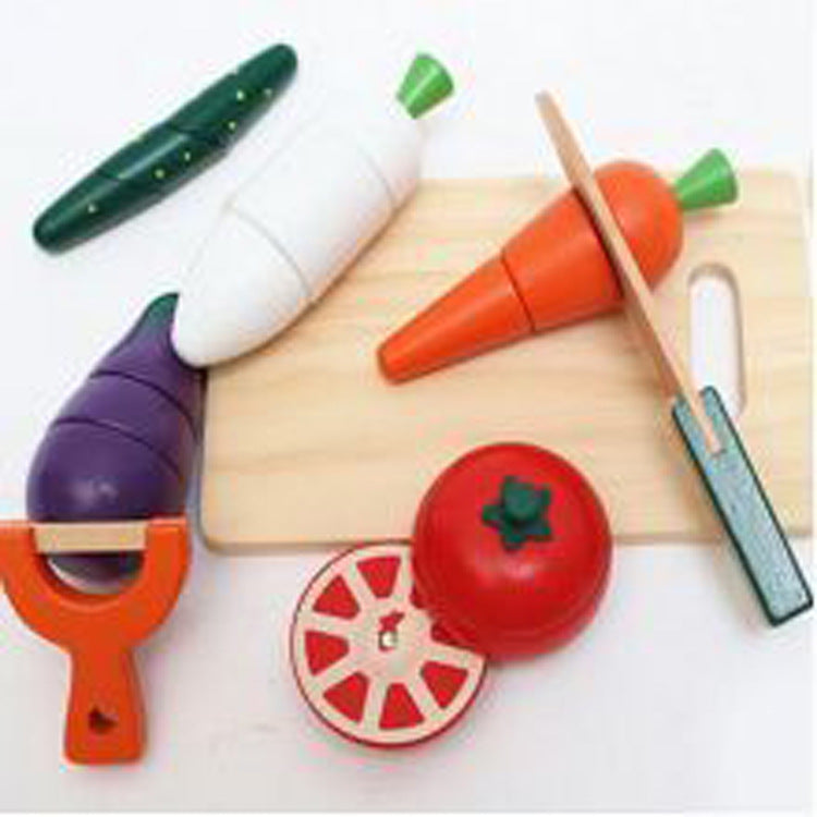 Children Play House Simulation Woody Wooden Wooden Box Magnetic Fruit And Vegetable Slicer Toy
