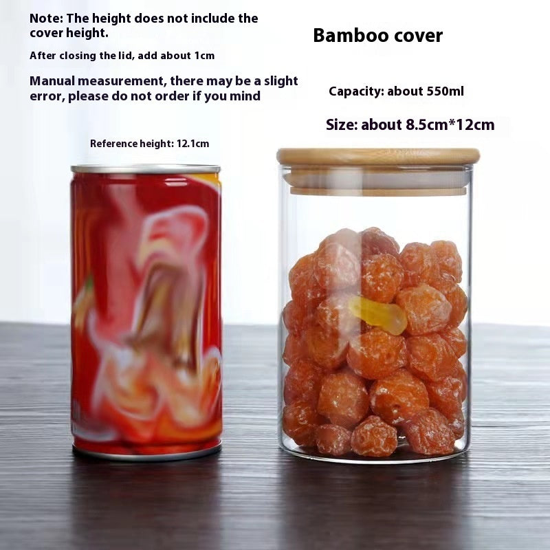 Borosilicate Glass Bamboo Cover Tea Sealed Jar