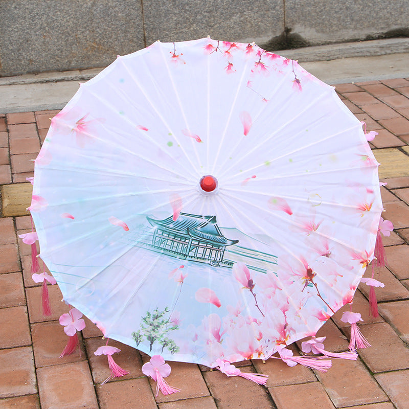 Ancient Costume Silk Cloth Tassel Petal Umbrella