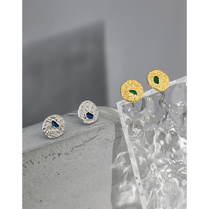 Textured Geometric Round Epoxy Sterling Silver Stud Earrings