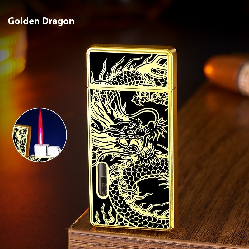 See-through Transom Red Flame Gas Lighters Metal Windproof