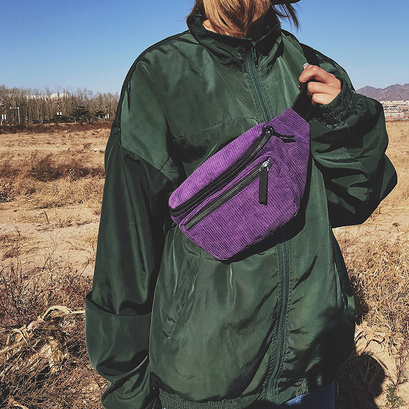 Trendy fashion retro corduroy small chest bag multi-function pockets fitness portable Messenger bag casual travel handbags