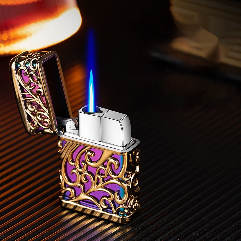 Creative Personality Gold Hollow Windproof Straight Punch Gas Lighters