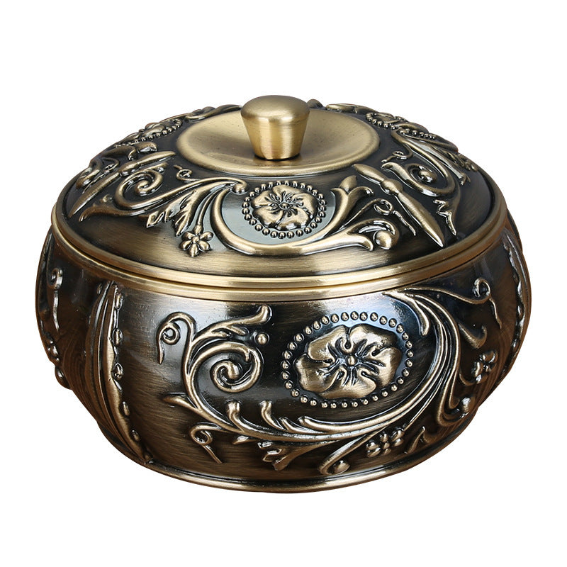 Retro European Style Creative Metal Personality Green Ancient Ashtray With Lid