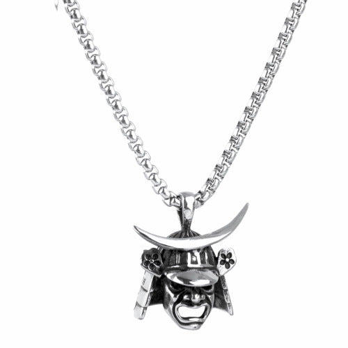 Stainless Steel Men's Ornament Retro Titanium Steel Samurai Helmet Pendant Necklace