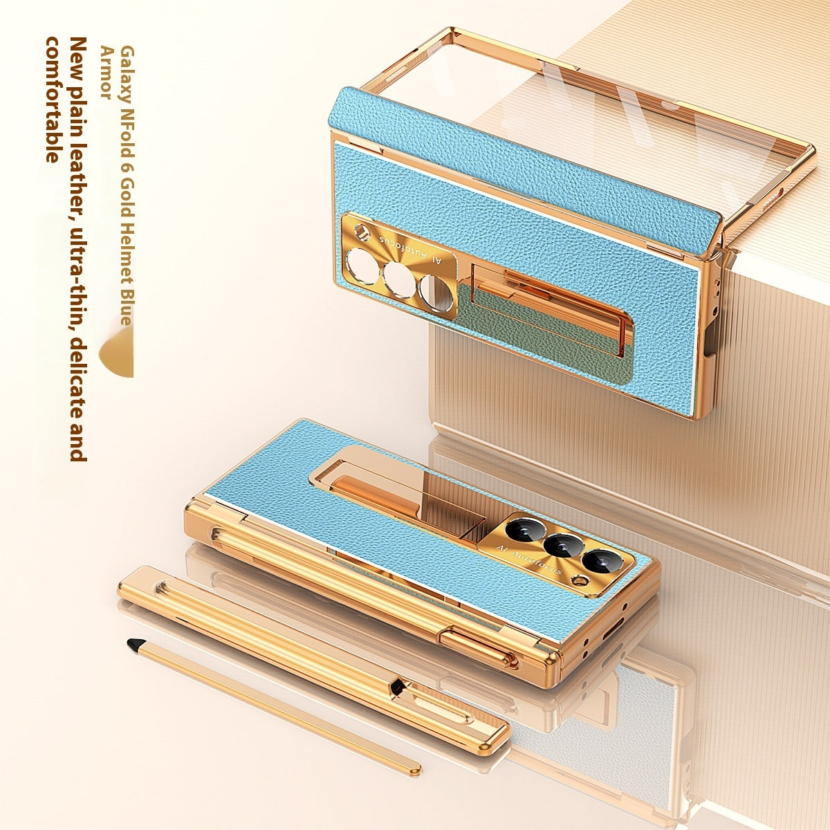 All-inclusive Electroplating Plain Leather Double Hinge Phone Case Hard Case With Pen Slot