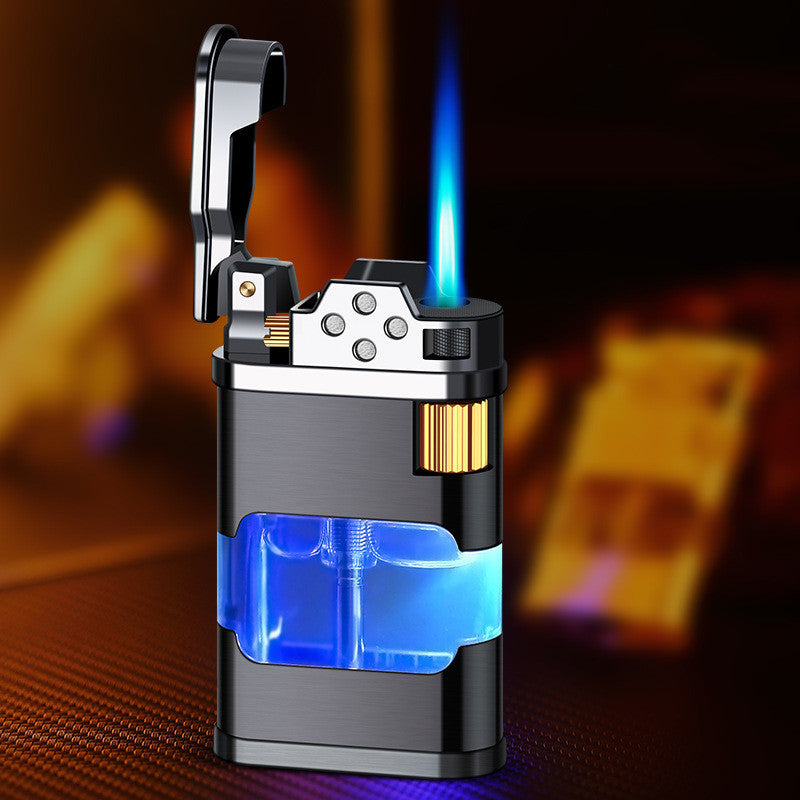 Briquet Rétro à Tir Direct Aéré, Réservoir d'Huile Transparent avec Lumière