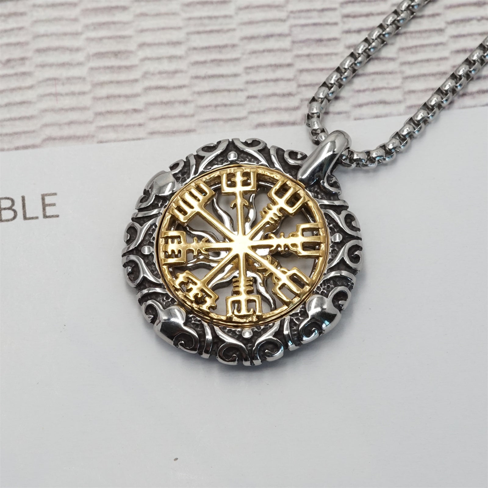 Titanium Steel Pendant Gold Compass Necklace