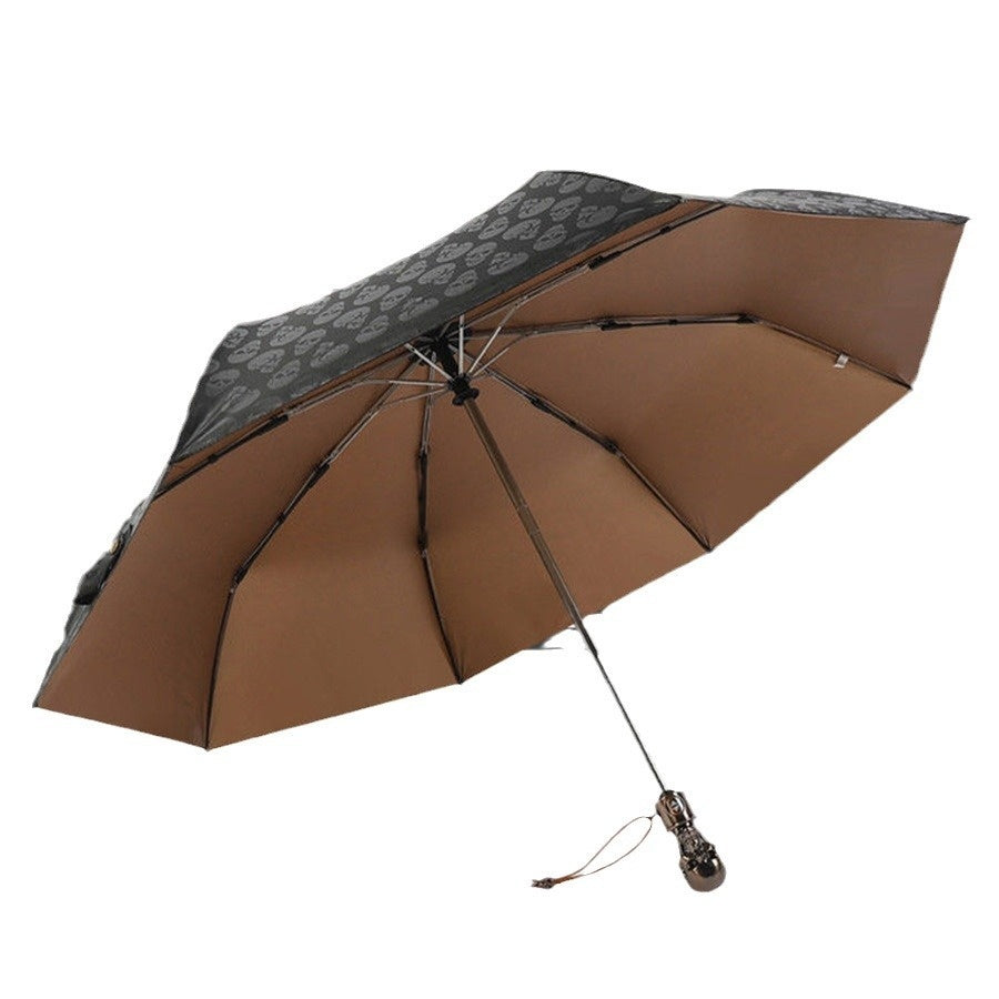 Three-fold Automatic Skull Dual-use Sun-proof UV-proof Wind-resistant Umbrella