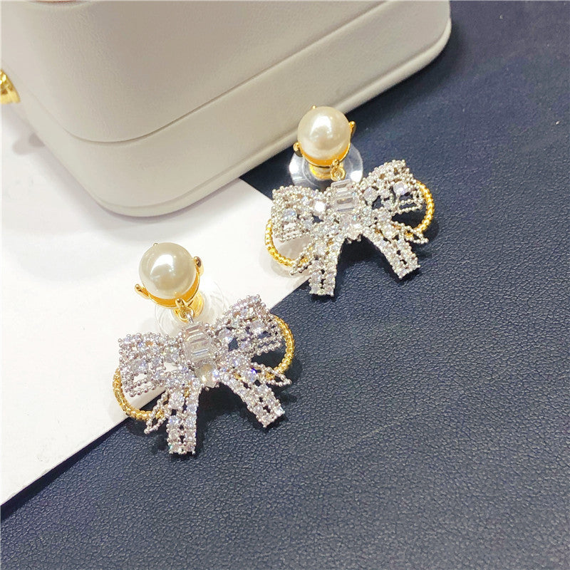 Round Face Slimming Bow Earrings Silver Needle Earrings
