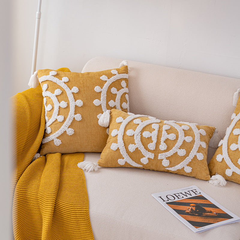 Handmade Embroidery Velvet Embroidery Pillow Cover Craft Cushion Hotel Homestay Tassel Pillow Bedside