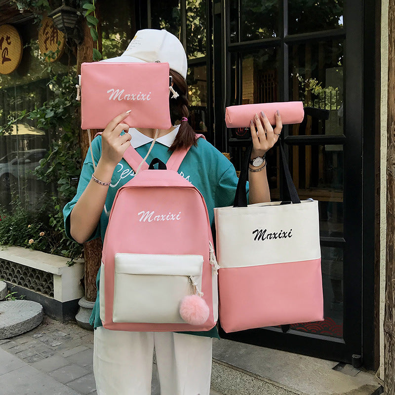 Harajuku Ulzzang Student Four-piece Canvas Backpack