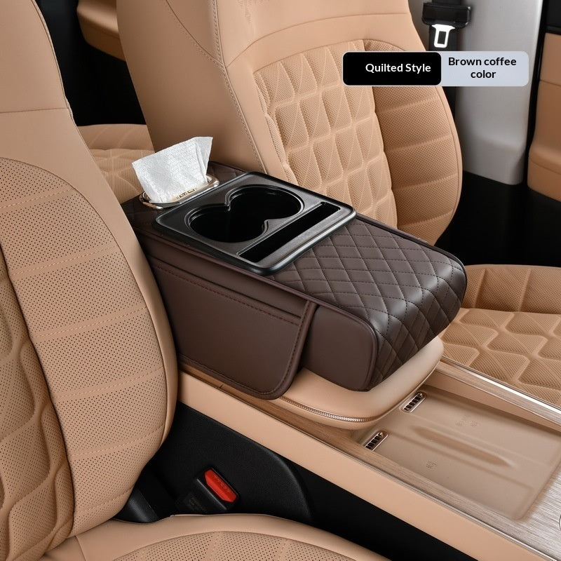 Car Armrest Box Booster Mat, Car Center Armrest Box Mat, Tissue Box Storage Bag, Cup Holder, Four-in-one