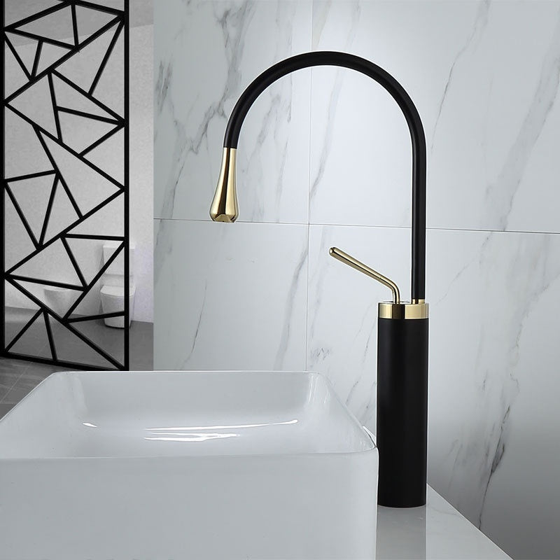 Water Drop Brushed Gold Copper Body Basin Wash Basin Rotating Faucet