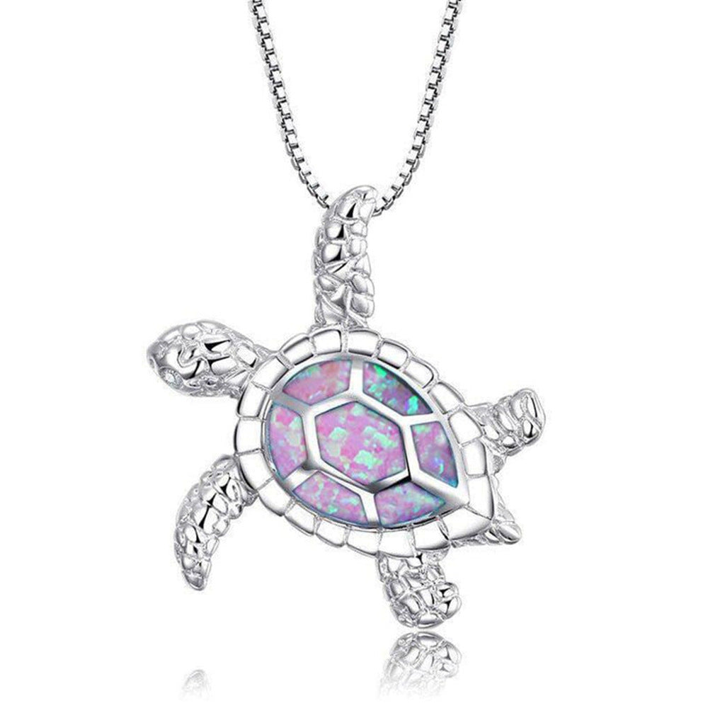Women's European And American Fashion Blue Opal Turtle Necklace