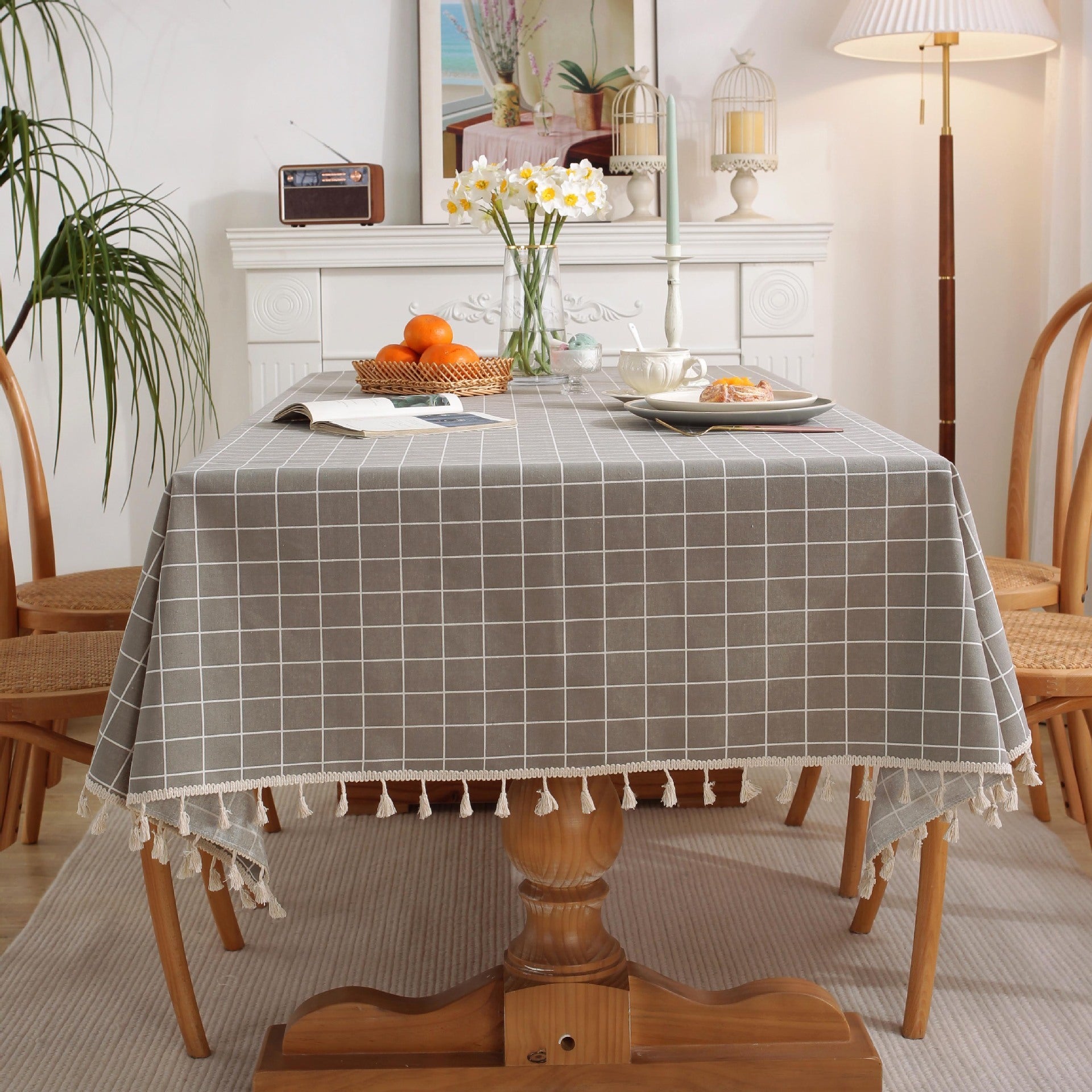 Retro Cotton Linen Rectangular Dining Table Tablecloth Tassel Table Mat